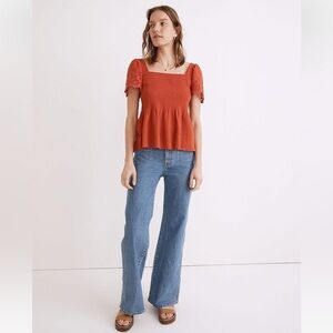 Madewell Rust Red Square Neck Peplum Blouse
